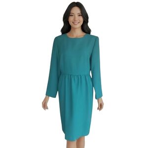Patricia Magali Vintage Green Jewel Neck Midi Length Long Sleeve Dress Size 12